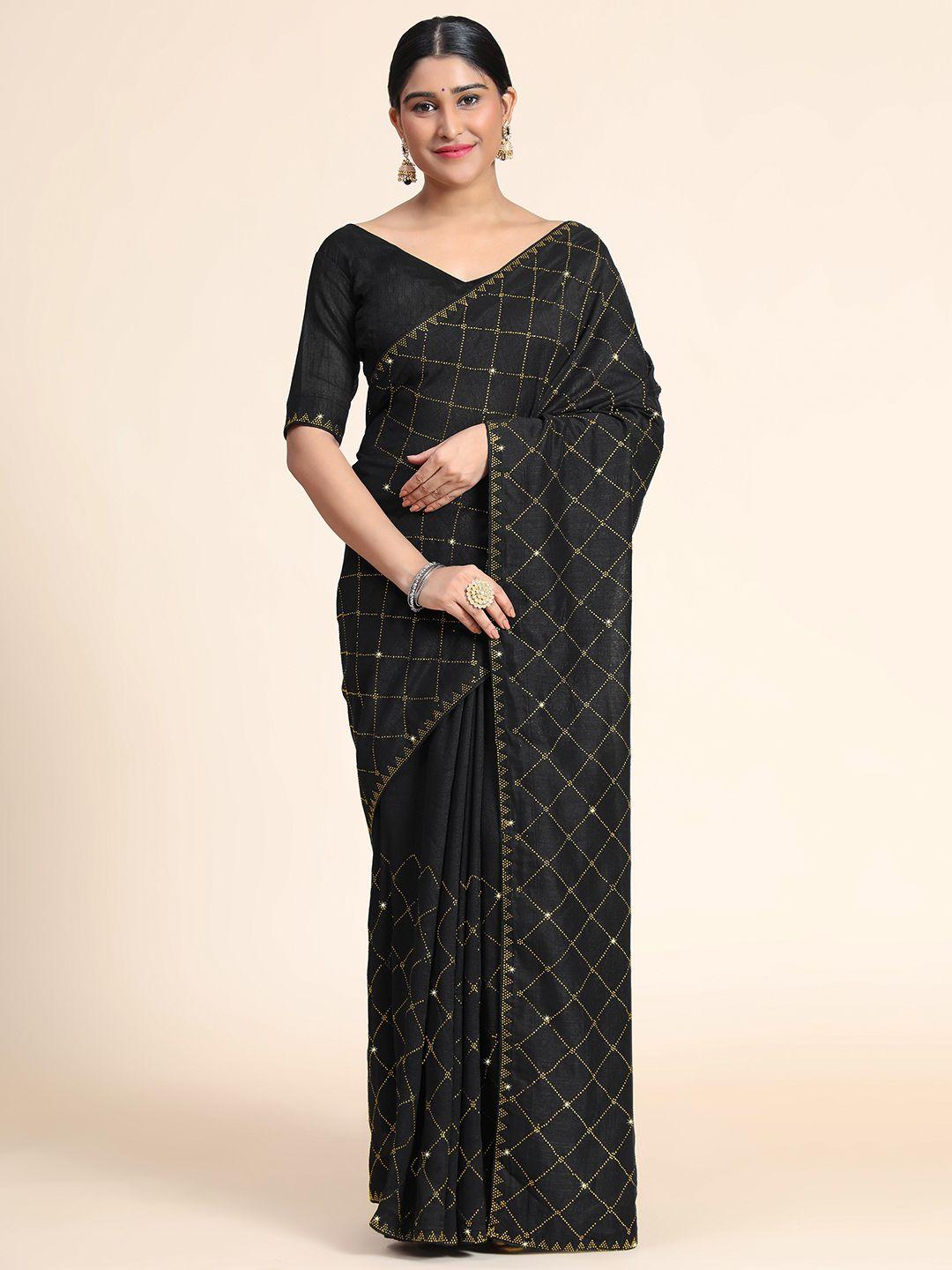 punyatha creation black embellished pure silk saree
