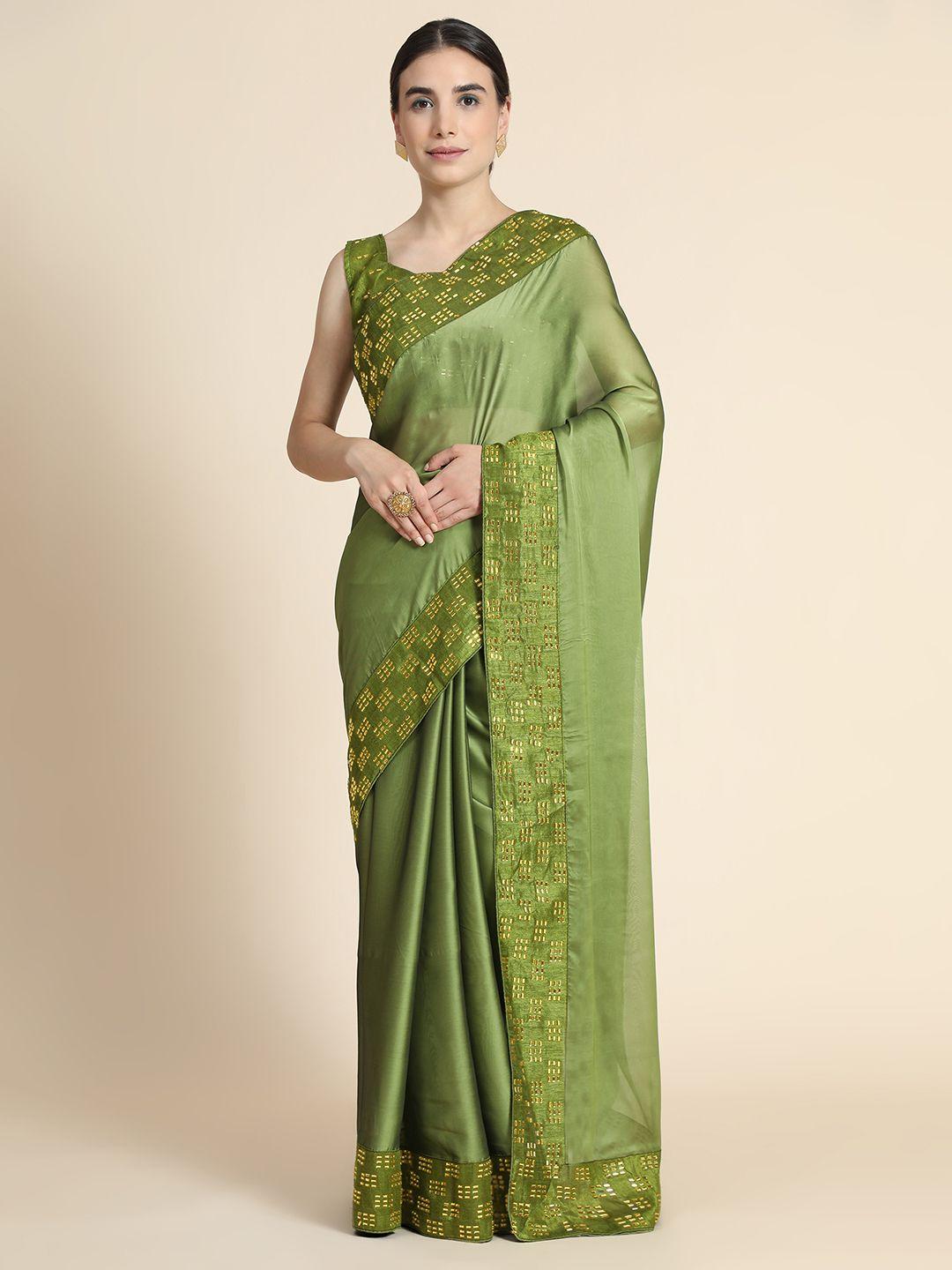 punyatha creation green embellished pure silk saree