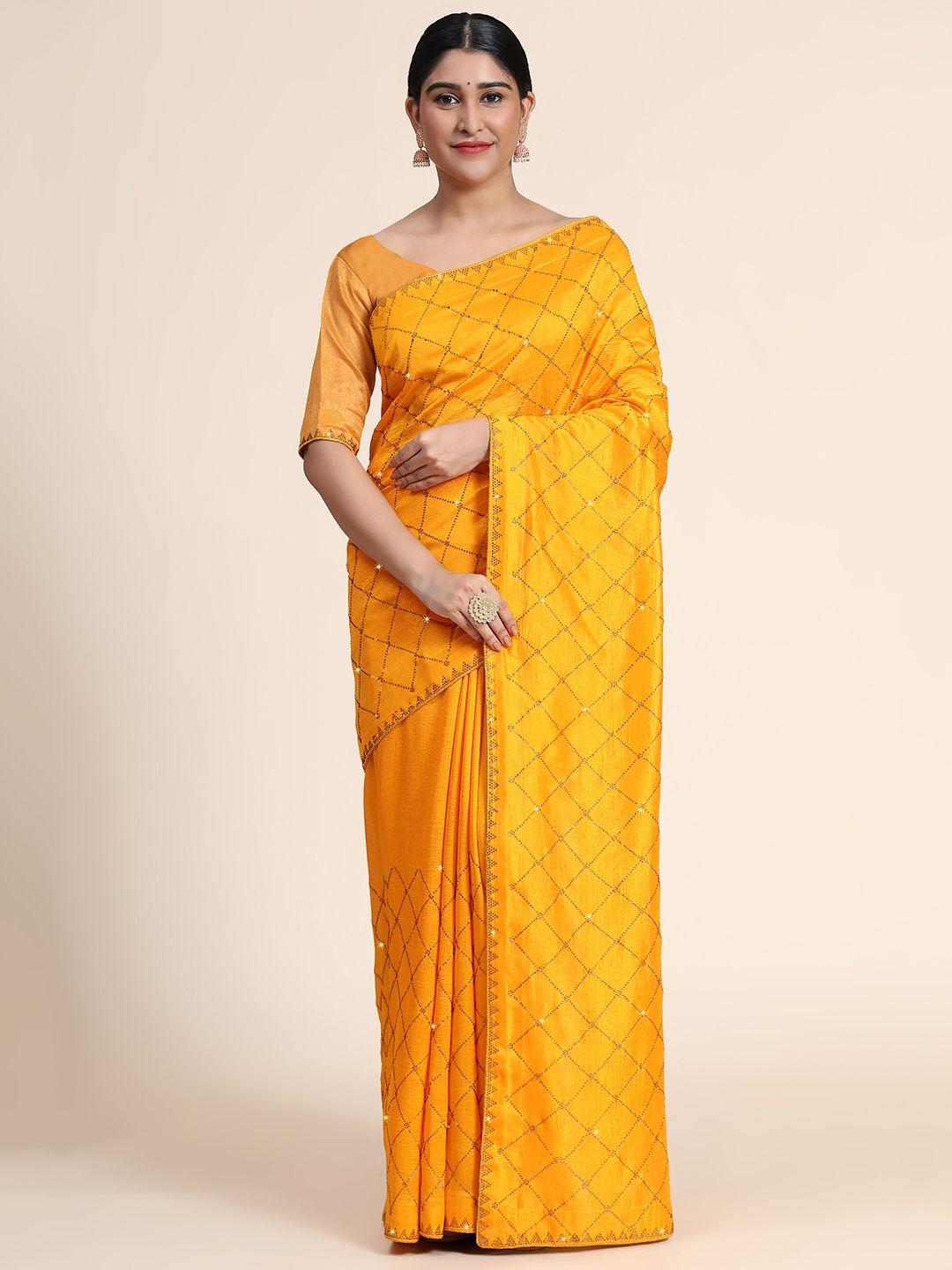 punyatha creation mustard embellished pure silk saree