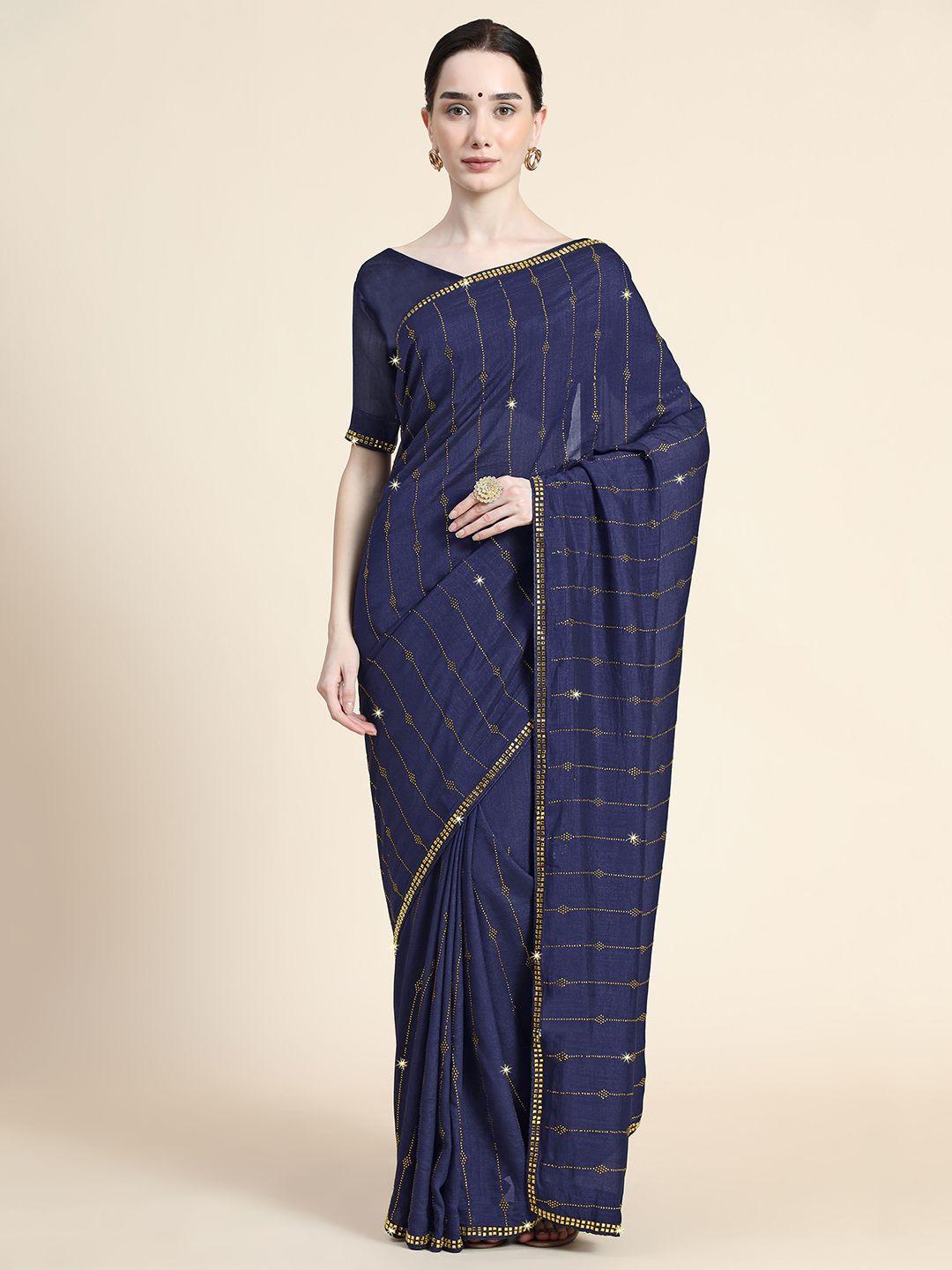 punyatha creation navy blue embellished sequinned pure silk saree