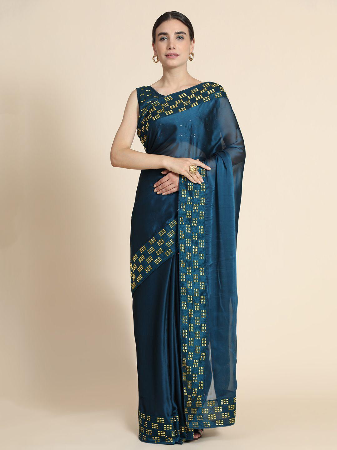 punyatha creation navy blue pure silk saree