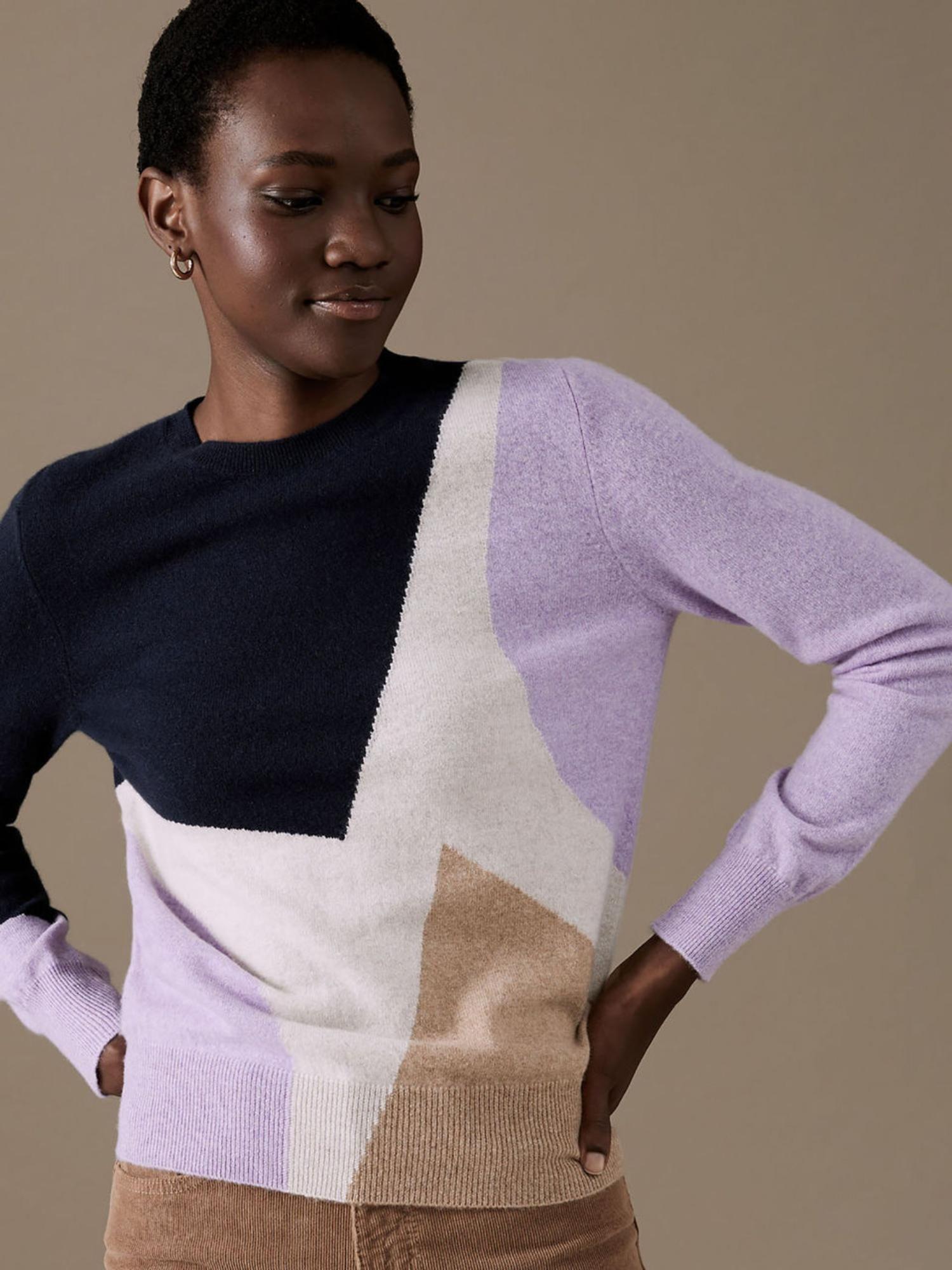 pure cashmere colour block relaxed purple sweater