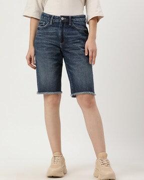 pure cotton plain regular fit denim shorts