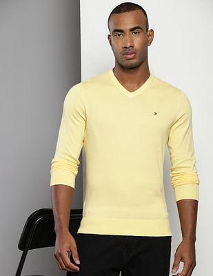 pure cotton solid v-neck sweater