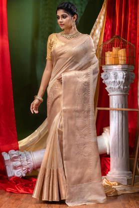 pure linen beige saree with blouse piece - natural