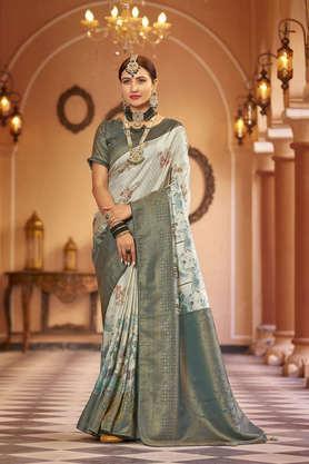 pure silk zari woven design kalamkari saree with blouse piece - teal