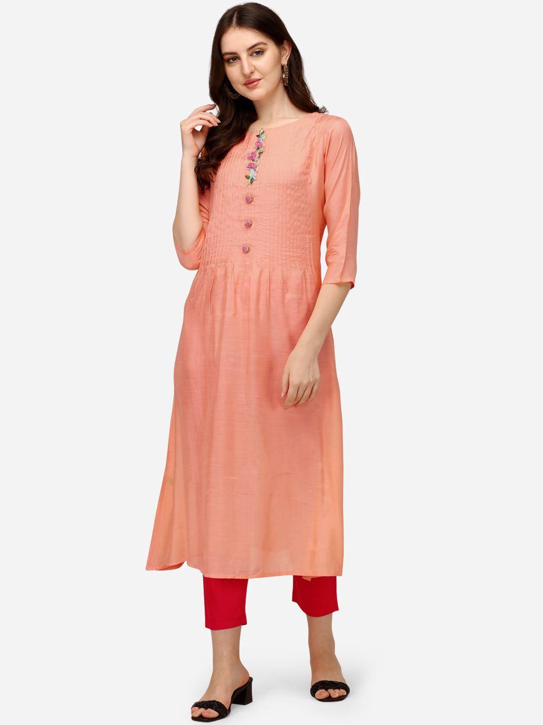 pure 9 women peach-coloured kurta with trousers