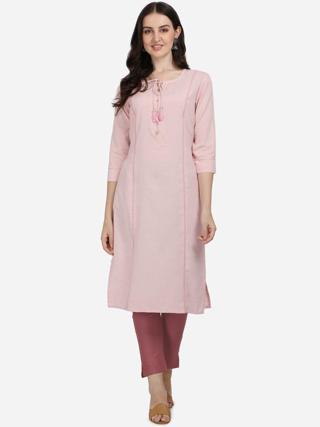 pure 9 women pink  tie-up neck panelled kurta with trousers