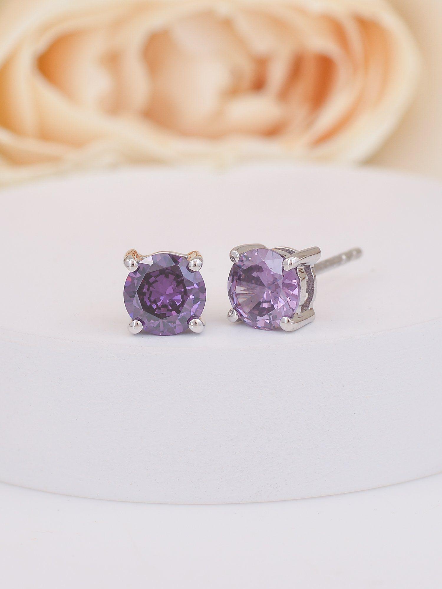 pure 925 sterling silver created amethyst solitaire stud earring for women and girls