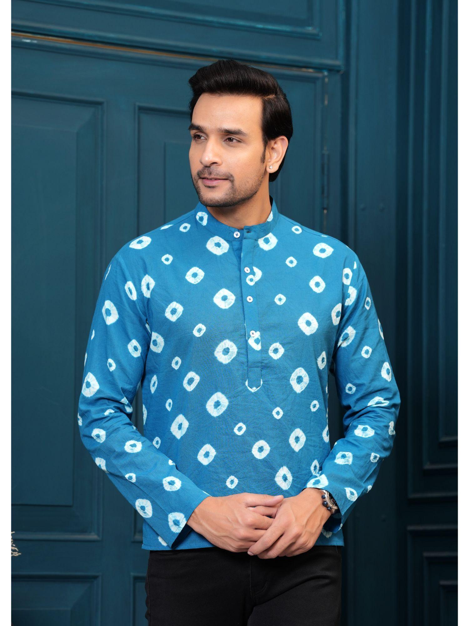 pure cotton blue bandhani print straight kurta