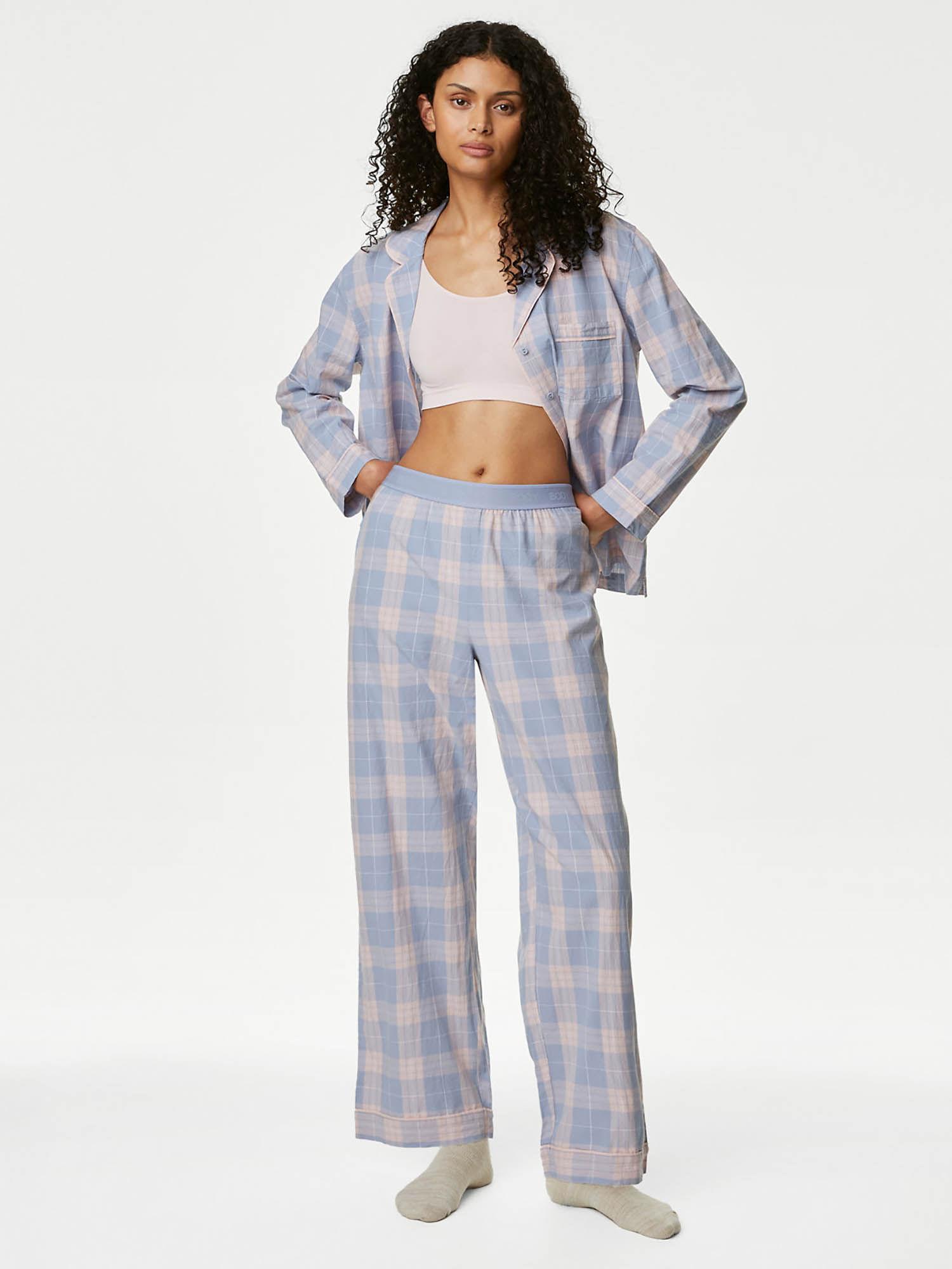 pure cotton blue checked shirt and pyjama (set of 2)