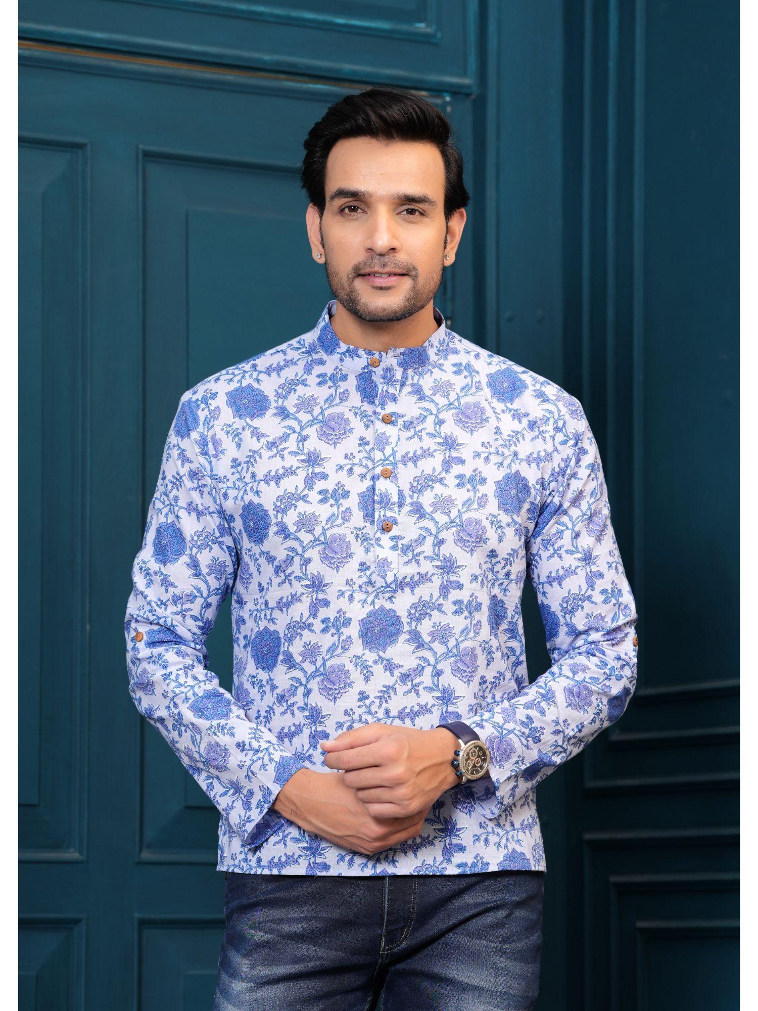 pure cotton blue floral printed straight kurta