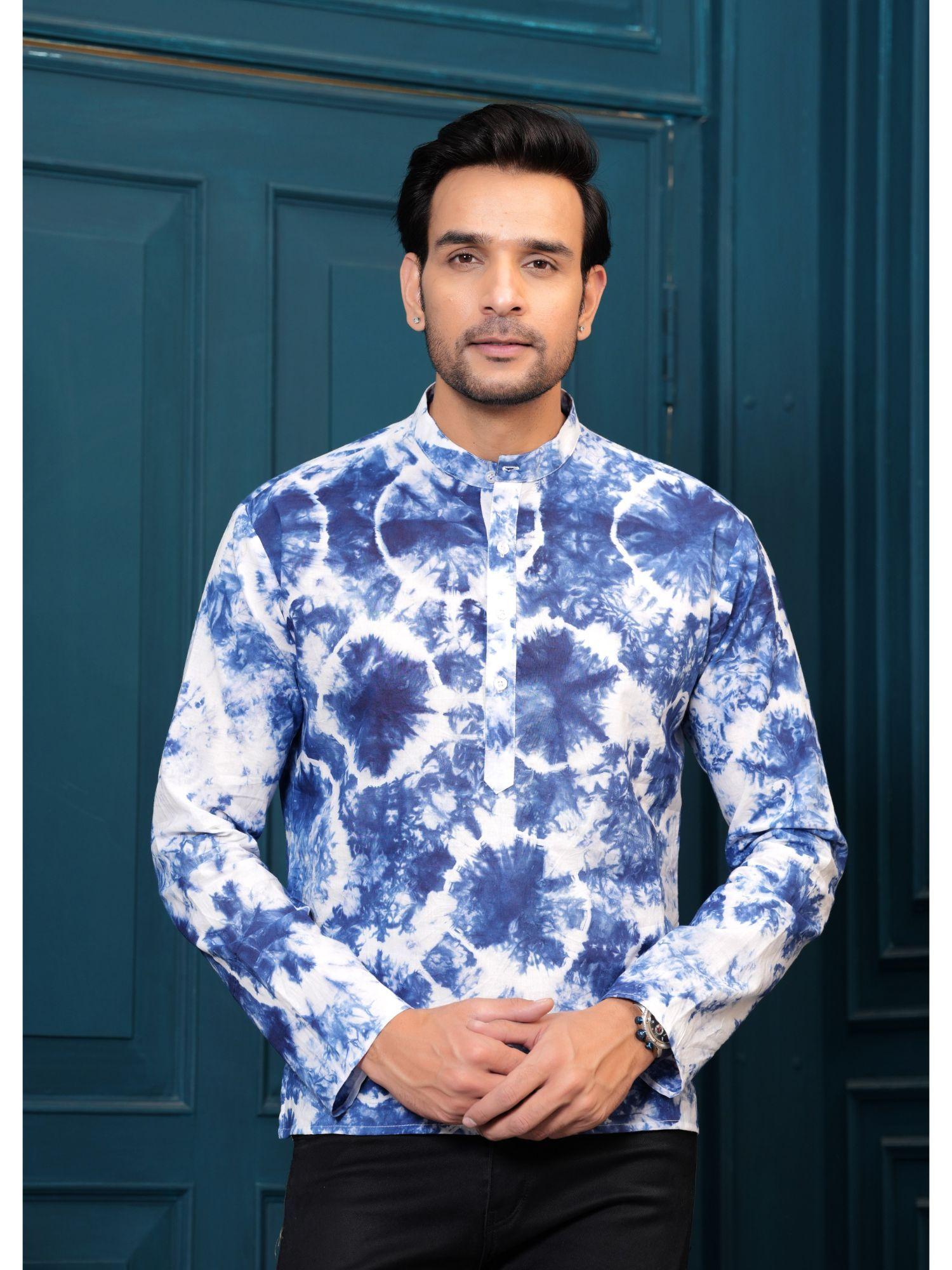 pure cotton blue tie dye print straight kurta