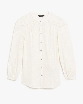 pure cotton broderie v-neck longline blouse