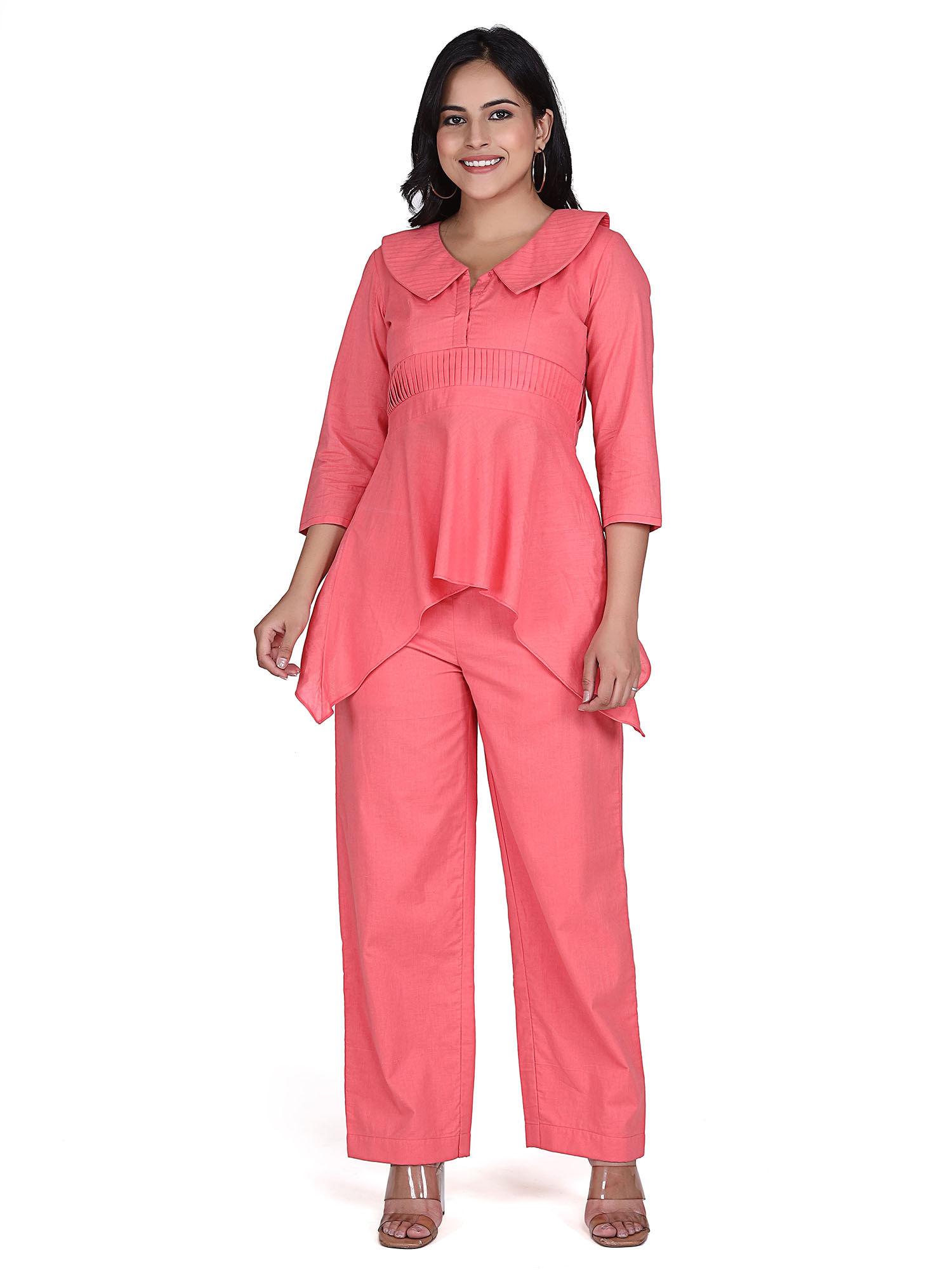 pure cotton coral top & pant co-ord (set of 2)