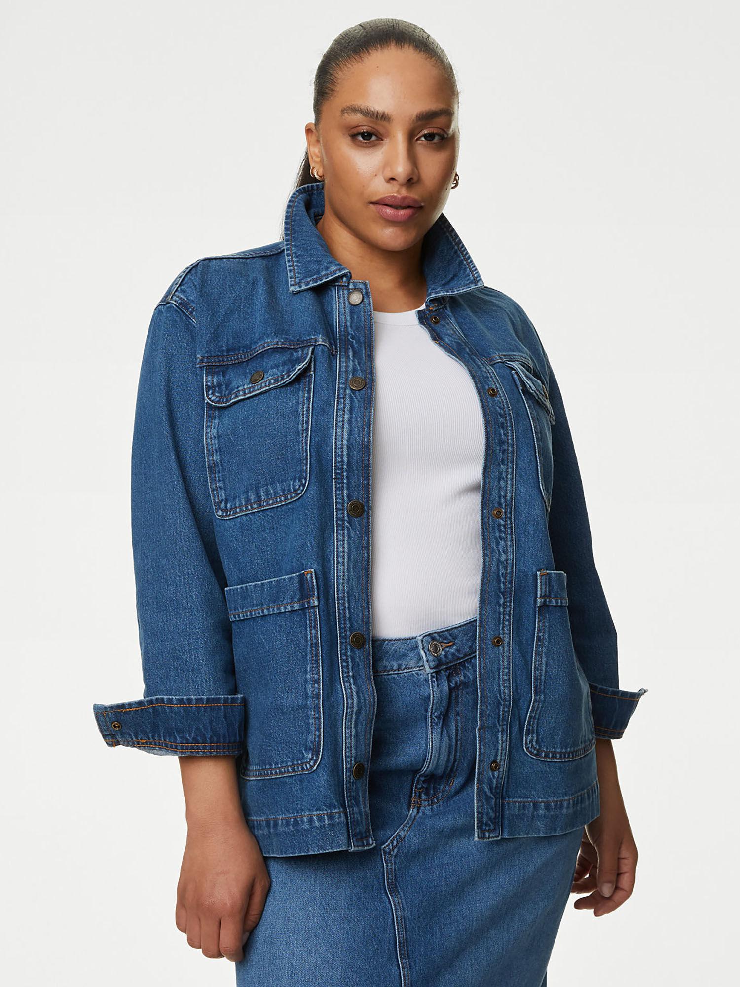 pure cotton denim relaxed utility jacket