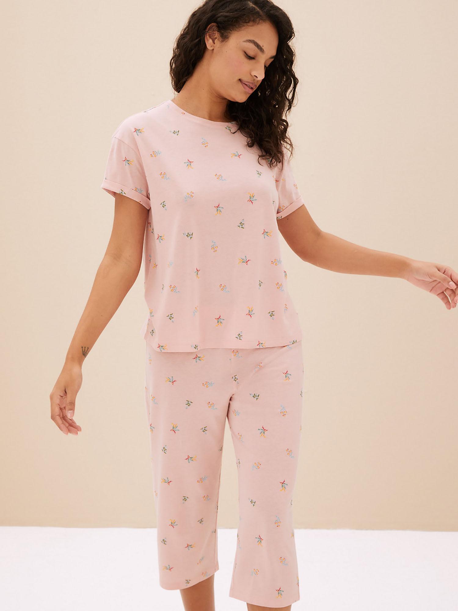 pure cotton ditsy floral cropped pyjama set