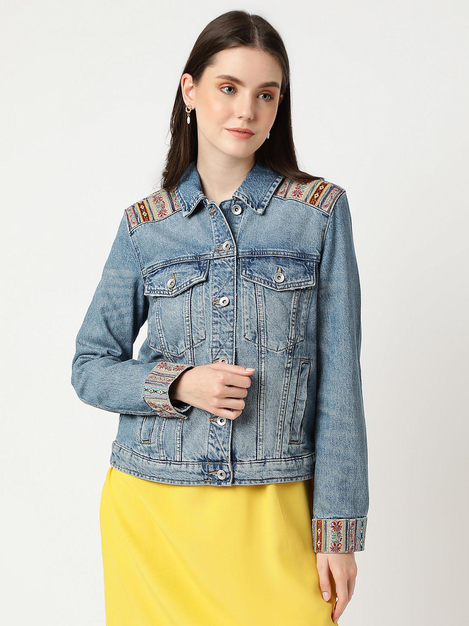 pure cotton embroidered collared jacket