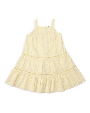pure cotton embroidered square-neck a-line dress