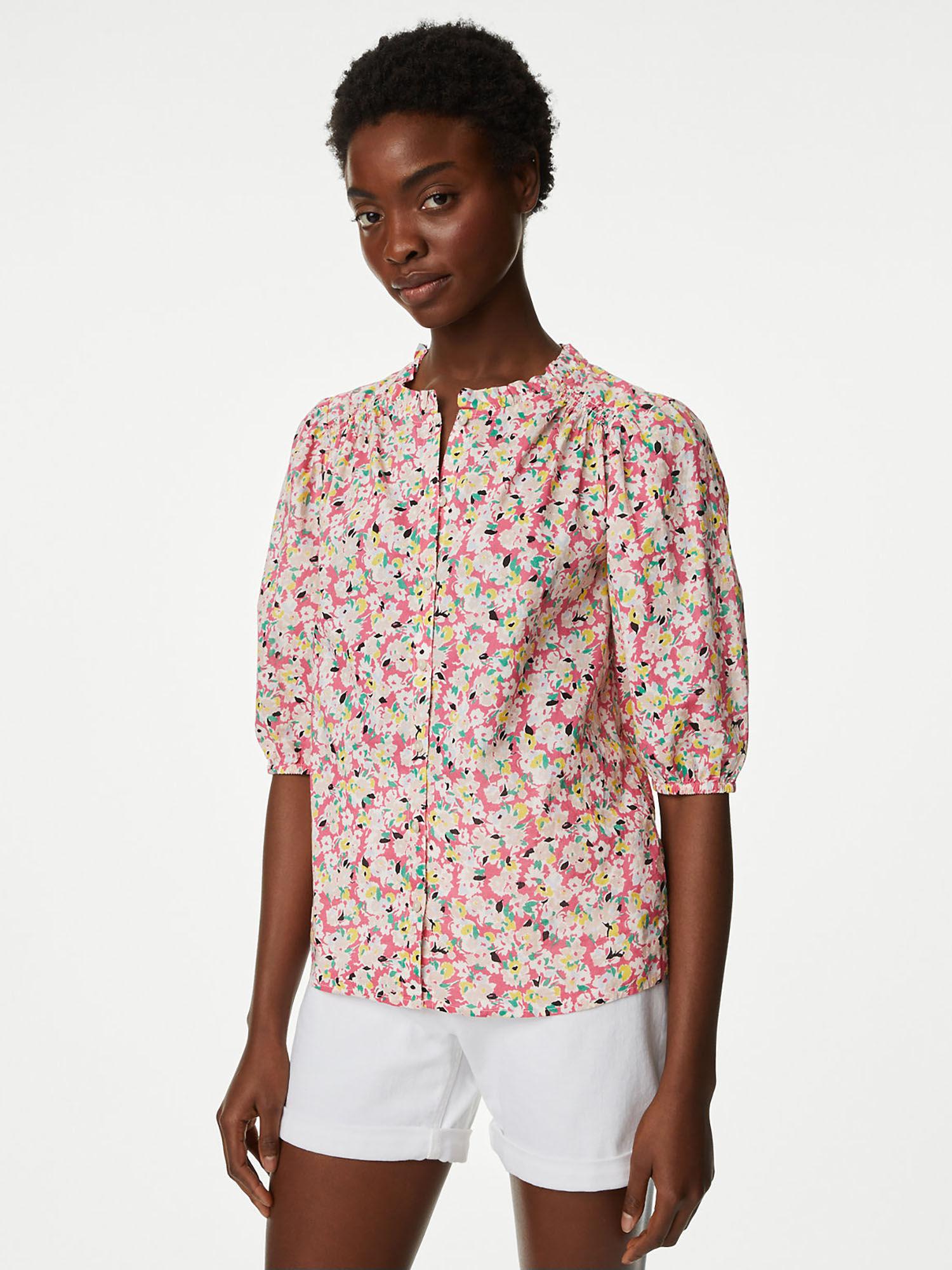 pure cotton floral half sleeve blouse