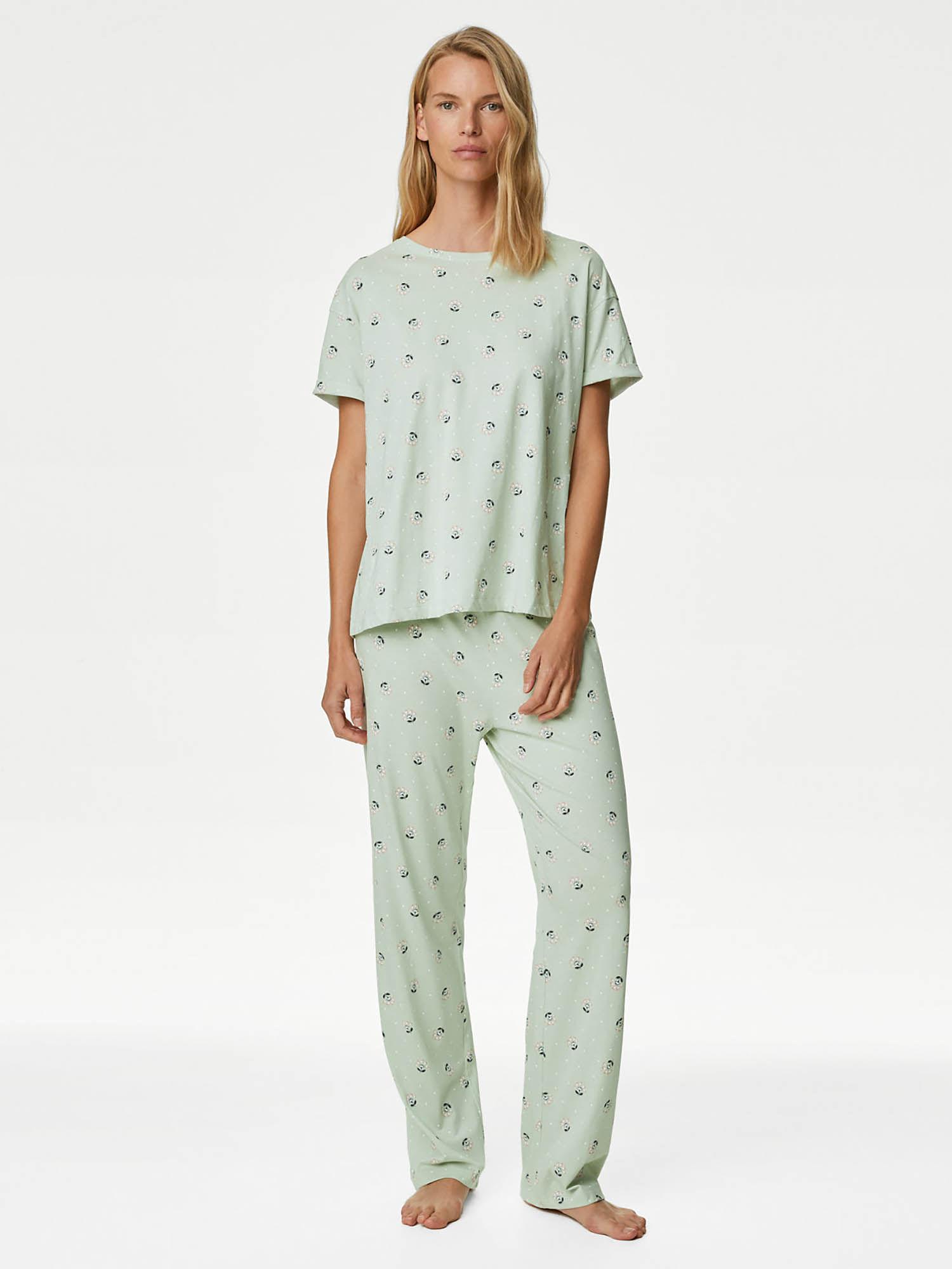 pure cotton floral mint t-shirt and pyjama (set of 2)