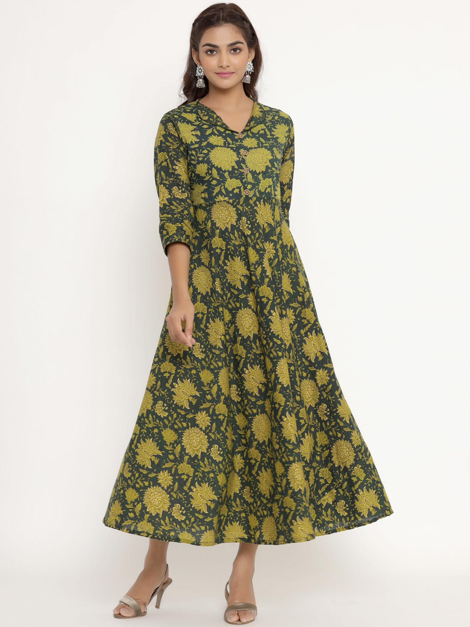 pure cotton floral printed anarkali kurta for womens