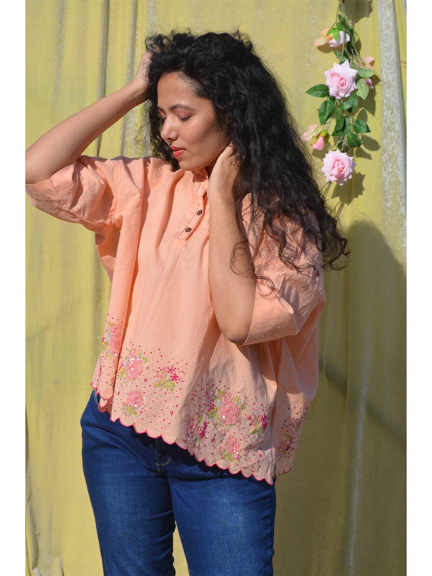 pure cotton freesize rose embroidered top