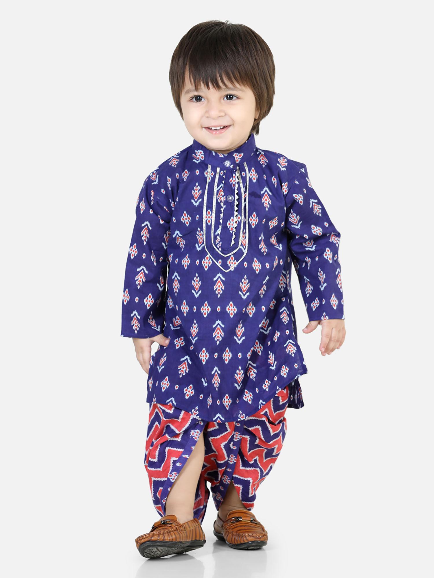 pure cotton full sleeve dhoti kurta for boys purple (set of 2)