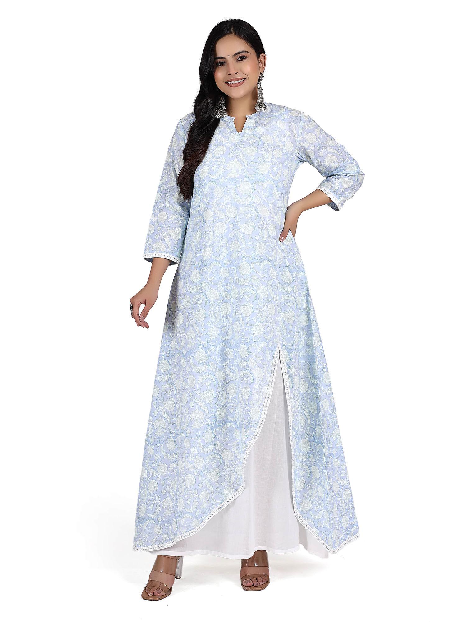 pure cotton gadd floral print having blue cotton maxi dress