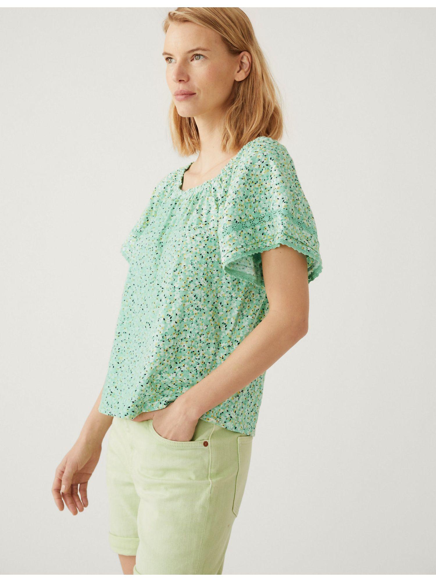 pure cotton green floral top