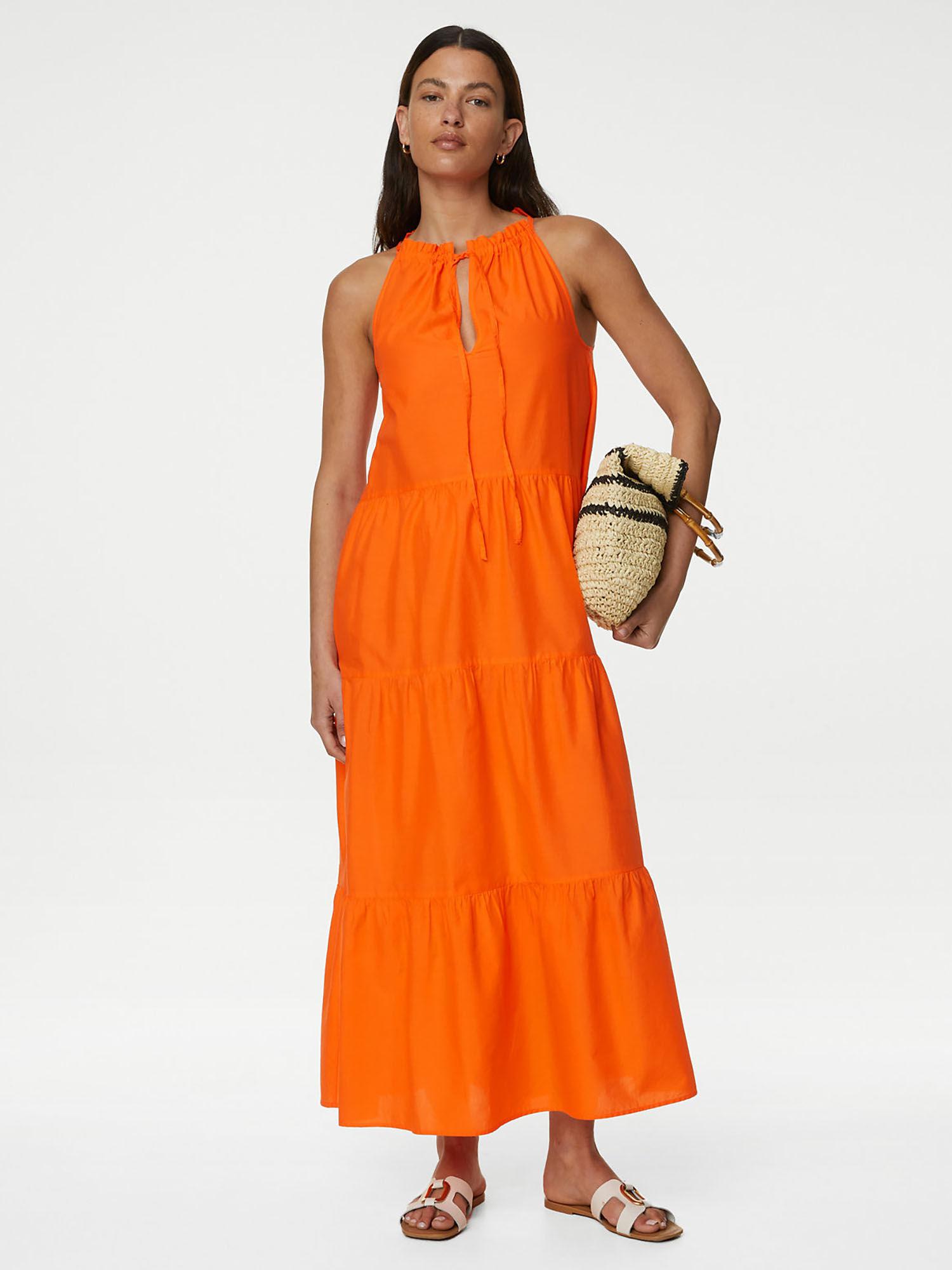 pure cotton high neck beach maxi dress