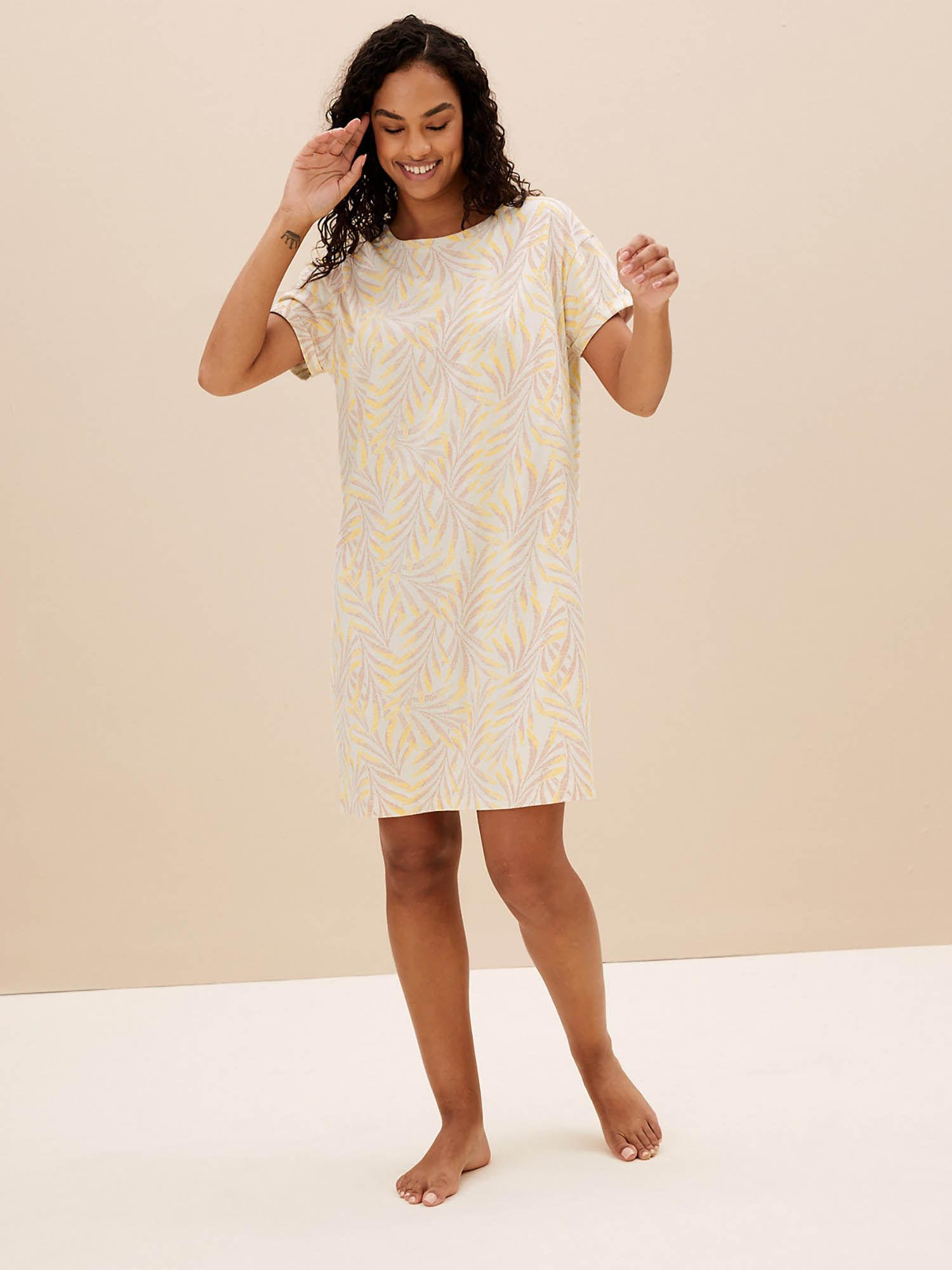 pure cotton leaf print short nightdress