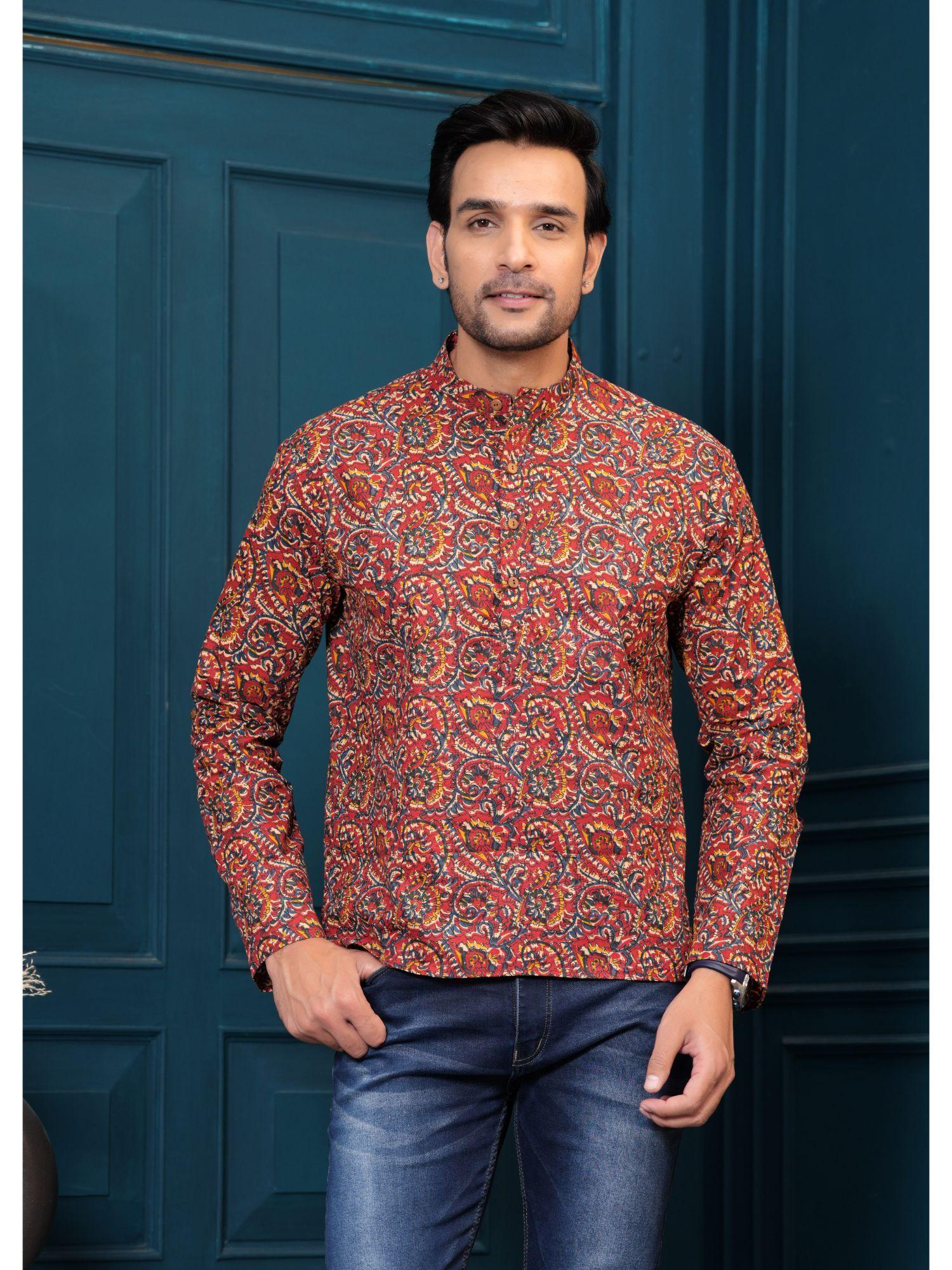 pure cotton maroon printed straight kurta