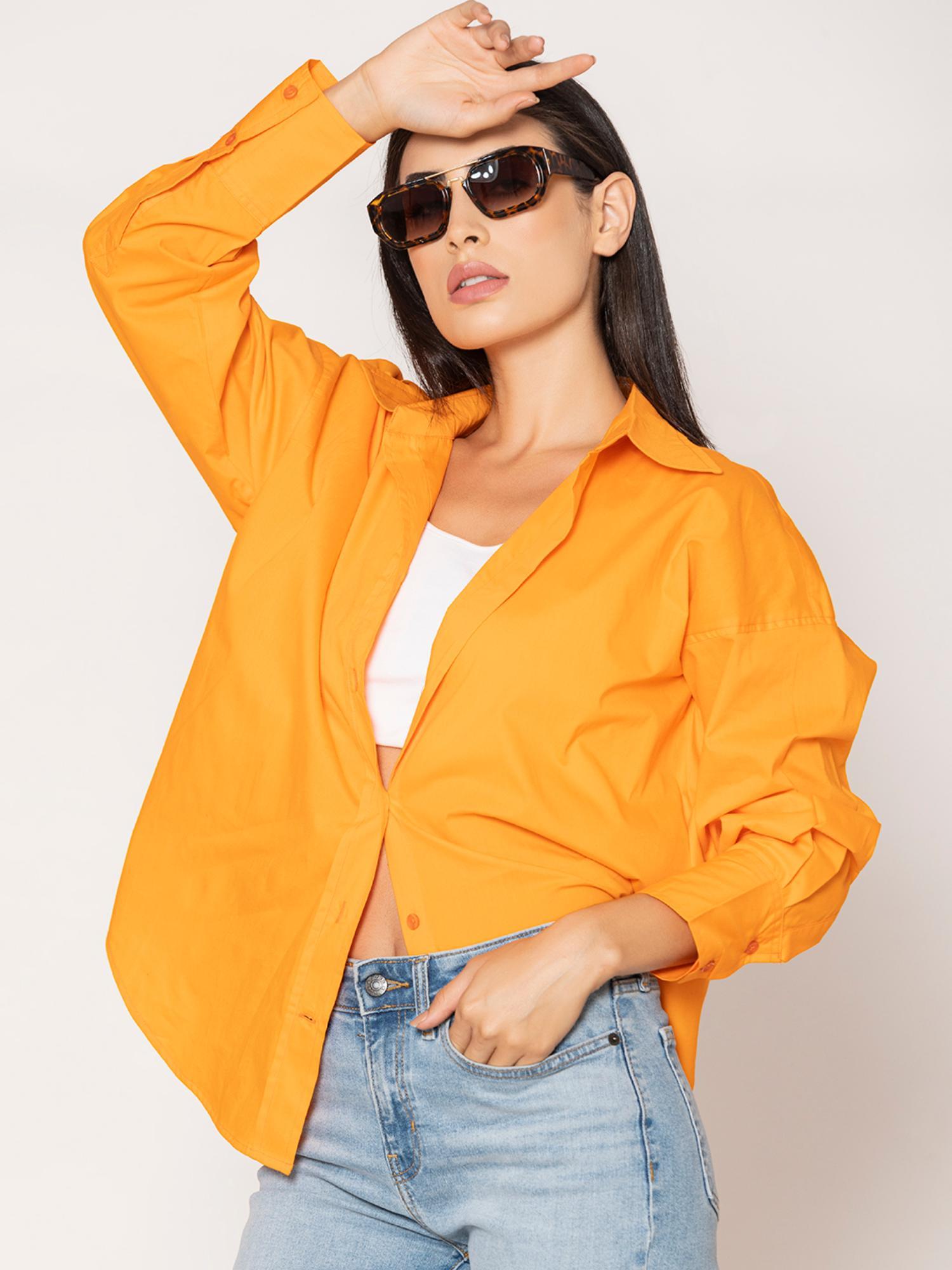 pure cotton oversized poplin orange shirt