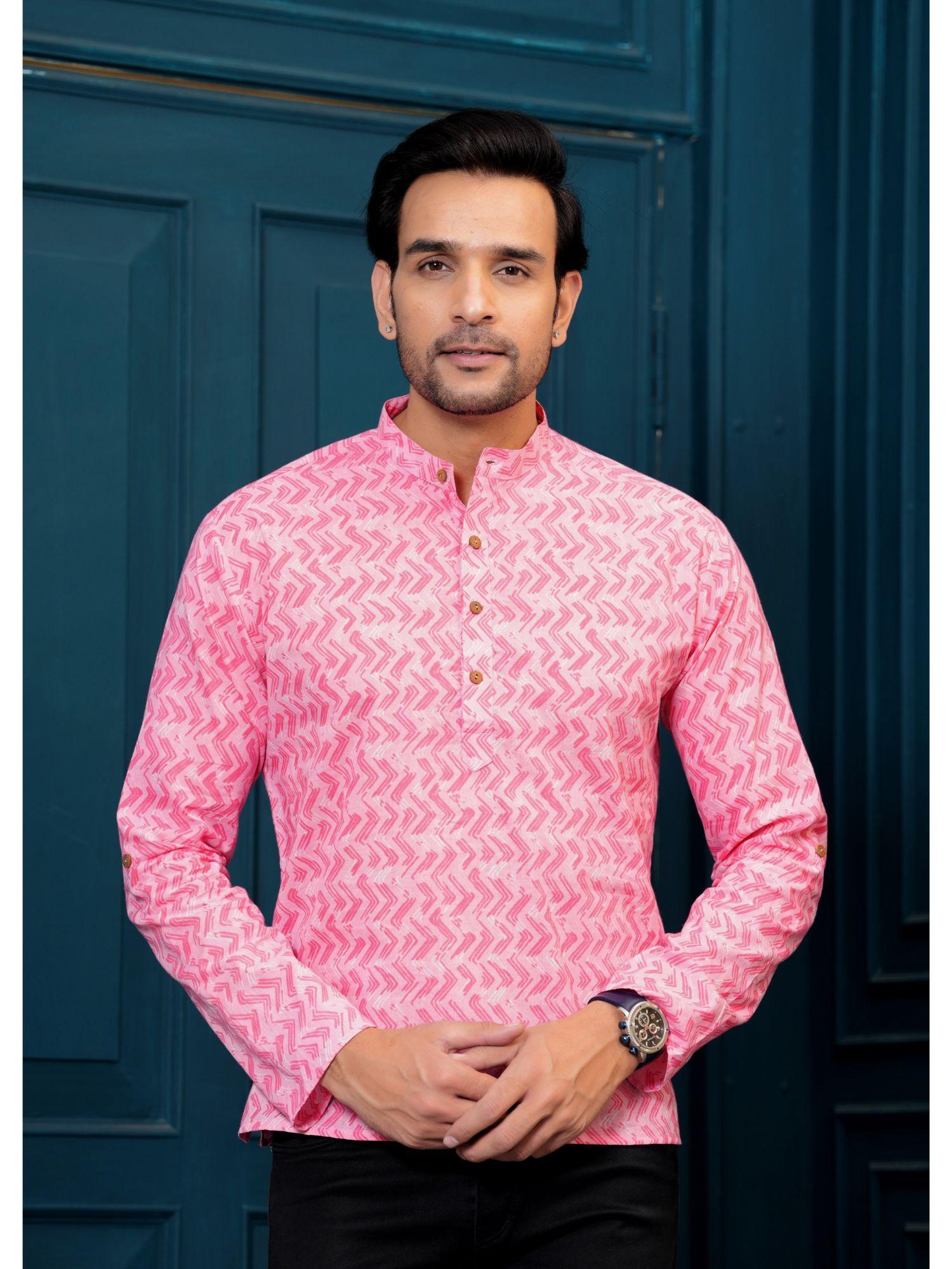 pure cotton pink ethnic print straight kurta