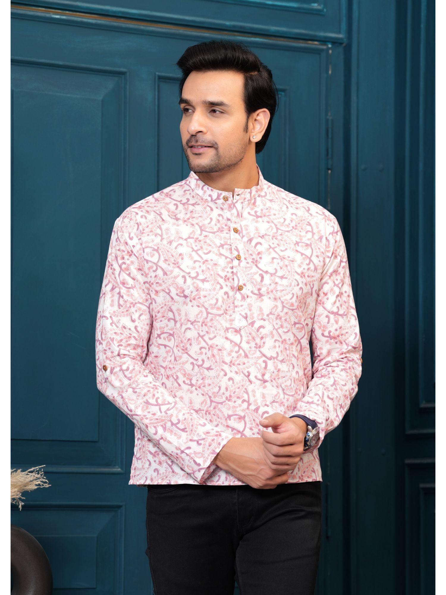 pure cotton pink ethnic print straight kurta