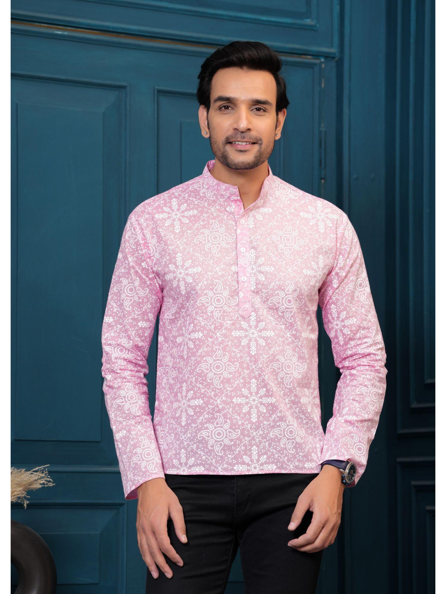 pure cotton pink printed straight kurta