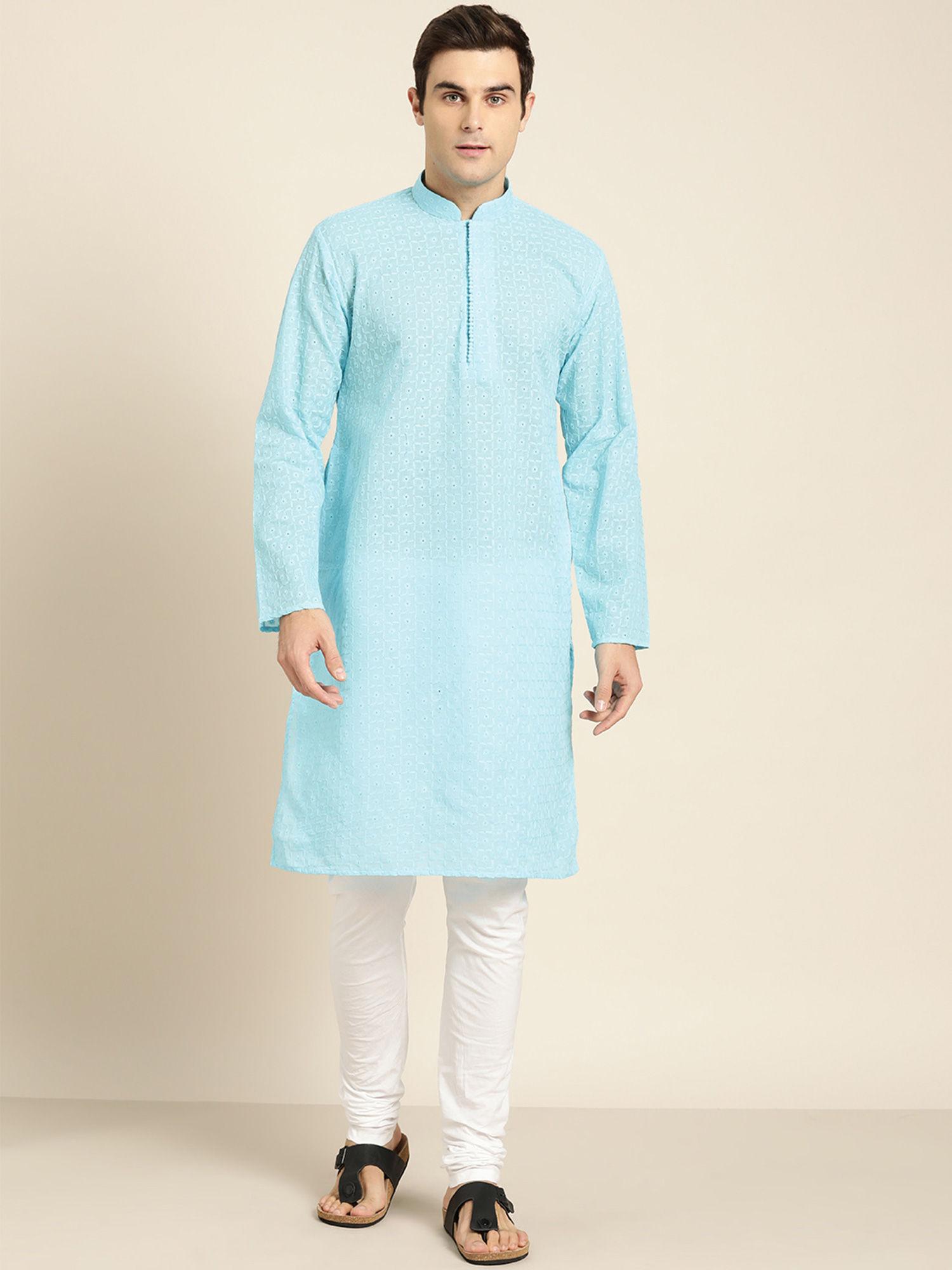 pure cotton sky blue embroidered only kurta