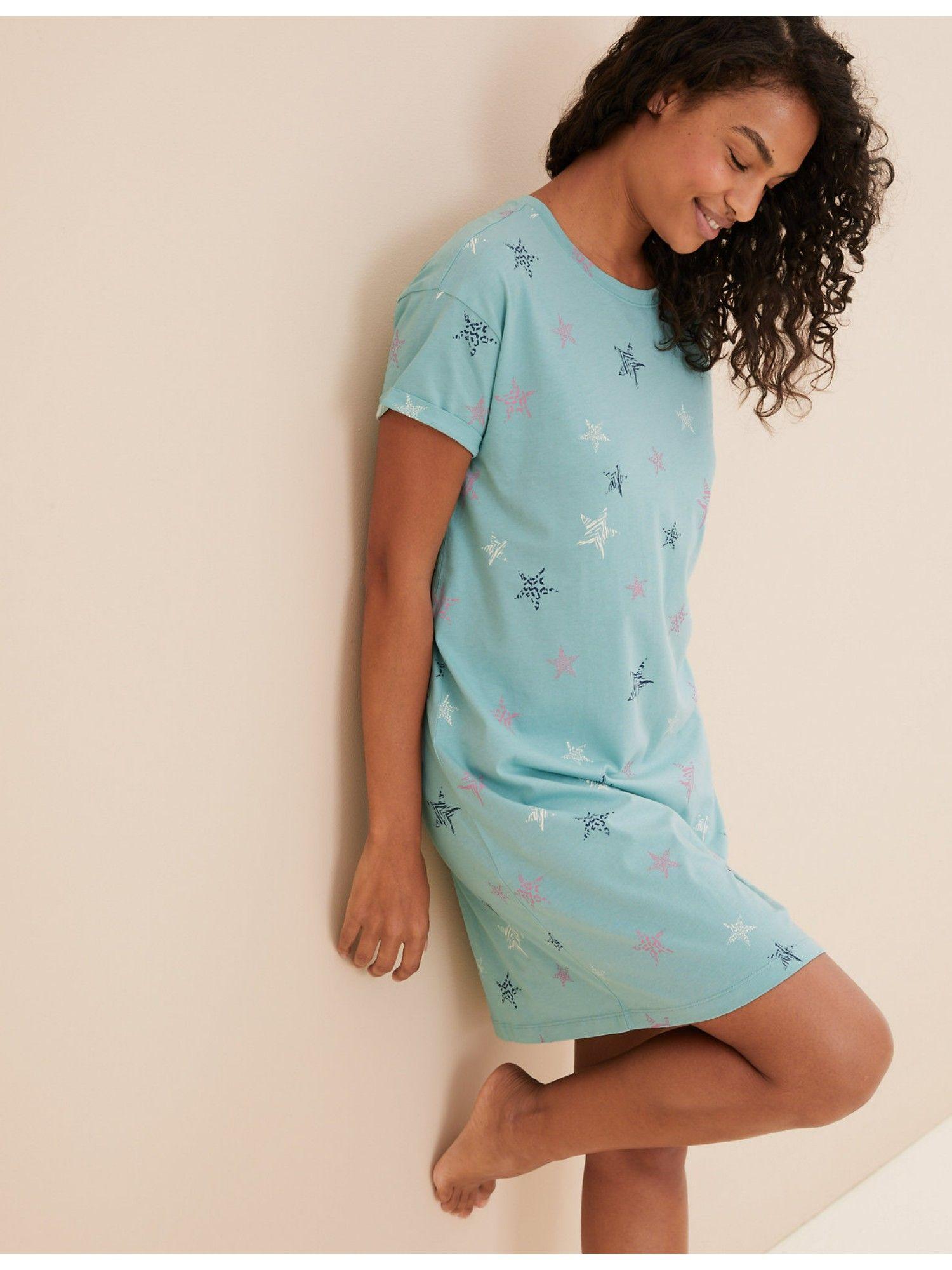 pure cotton star print short nightdress