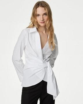 pure cotton tie front shirt