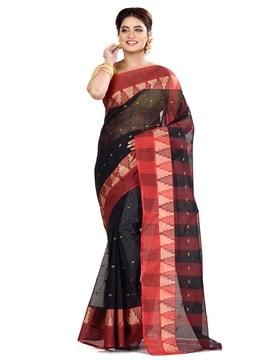 pure cotton woven saree with temple border