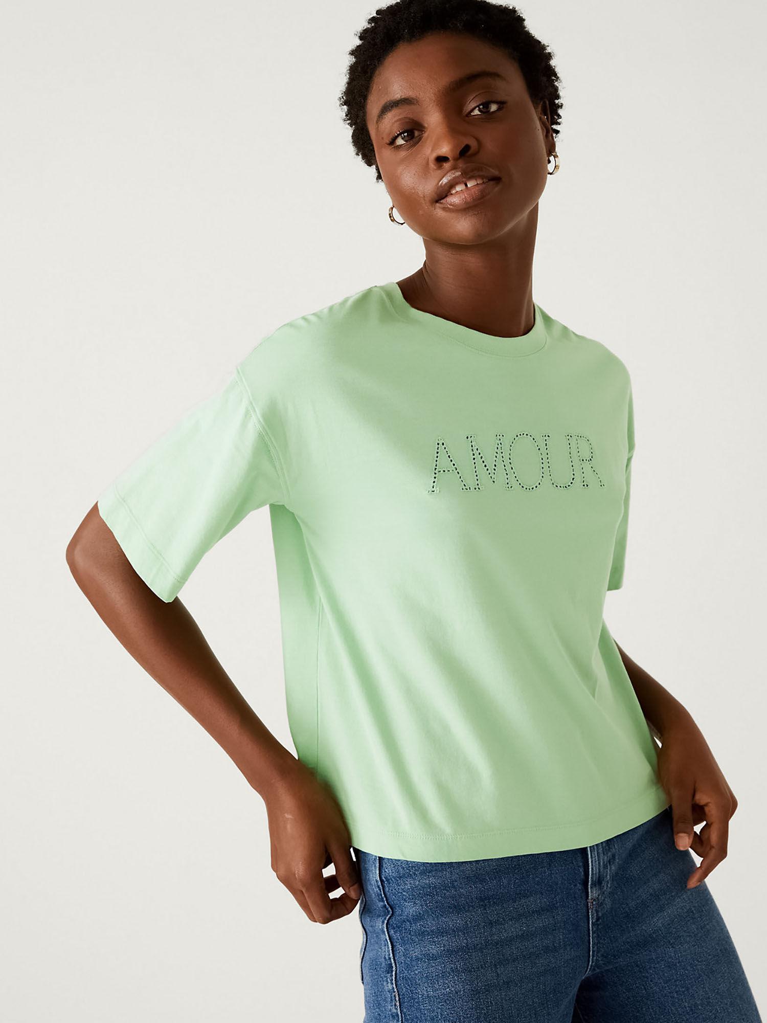 pure green cotton printed t-shirt