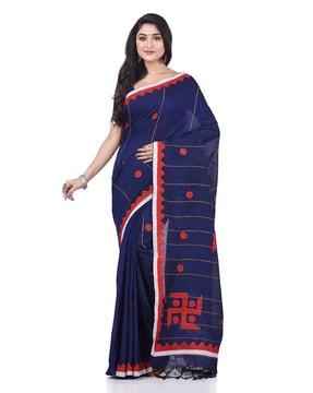 pure handloom cotton saree with applique design tassels