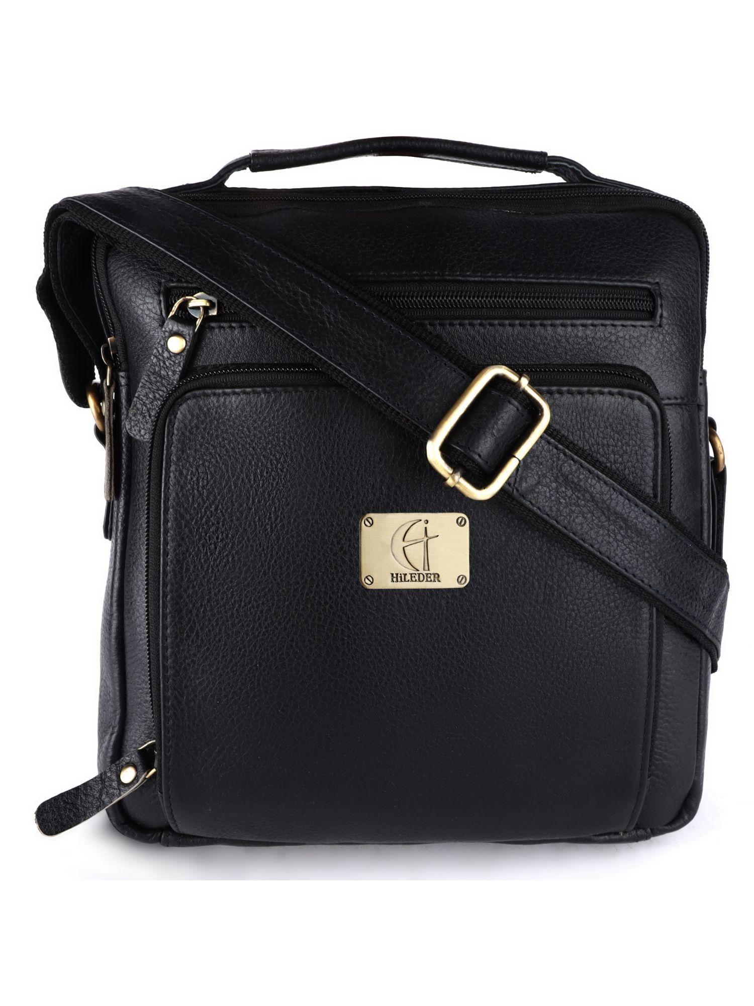 pure leather messenger unisex 10 inch sling cross body travel office bag black