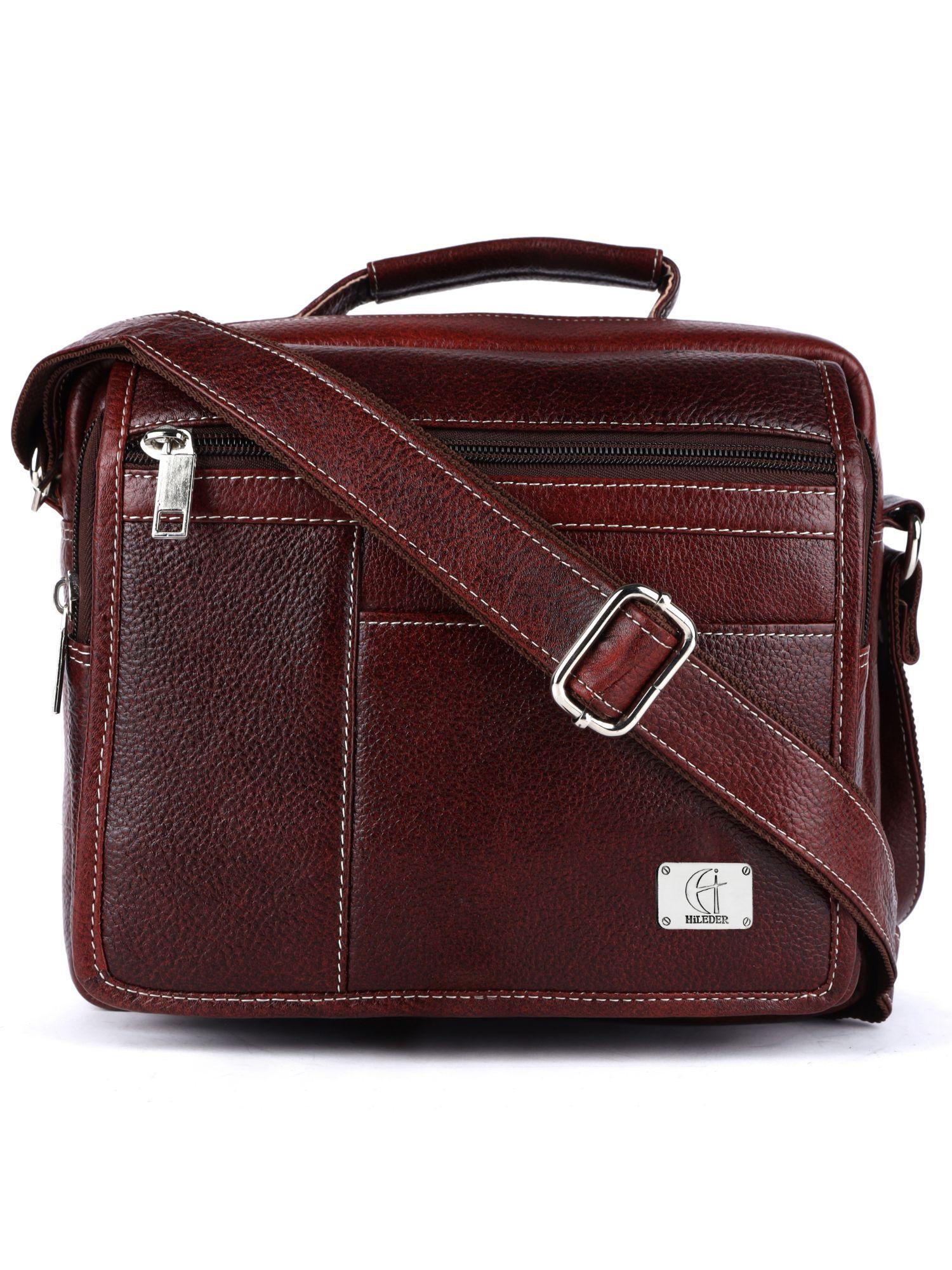 pure leather messenger unisex 10 inch sling cross body travel office handbag brown