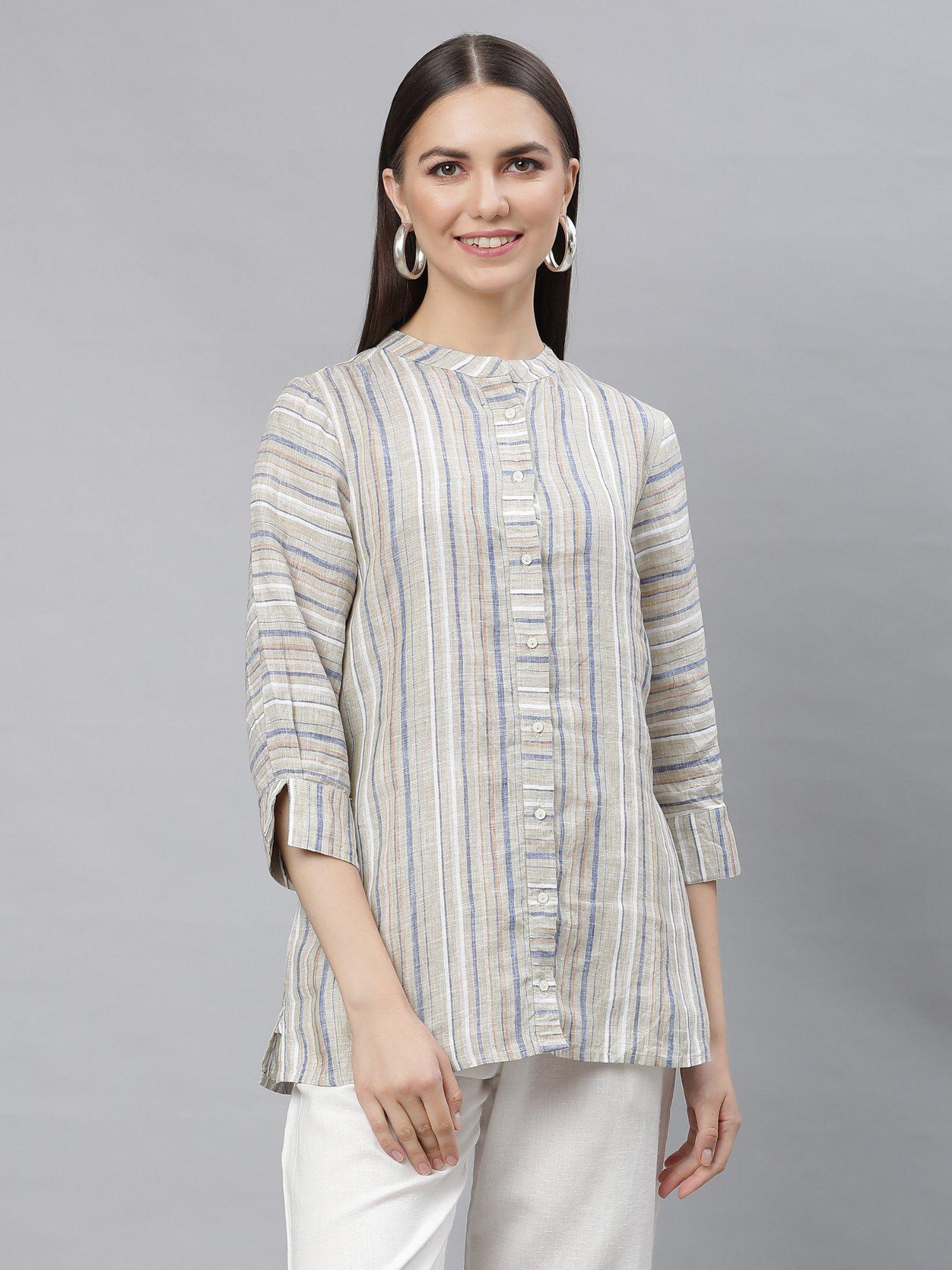 pure linen multicolor striped top