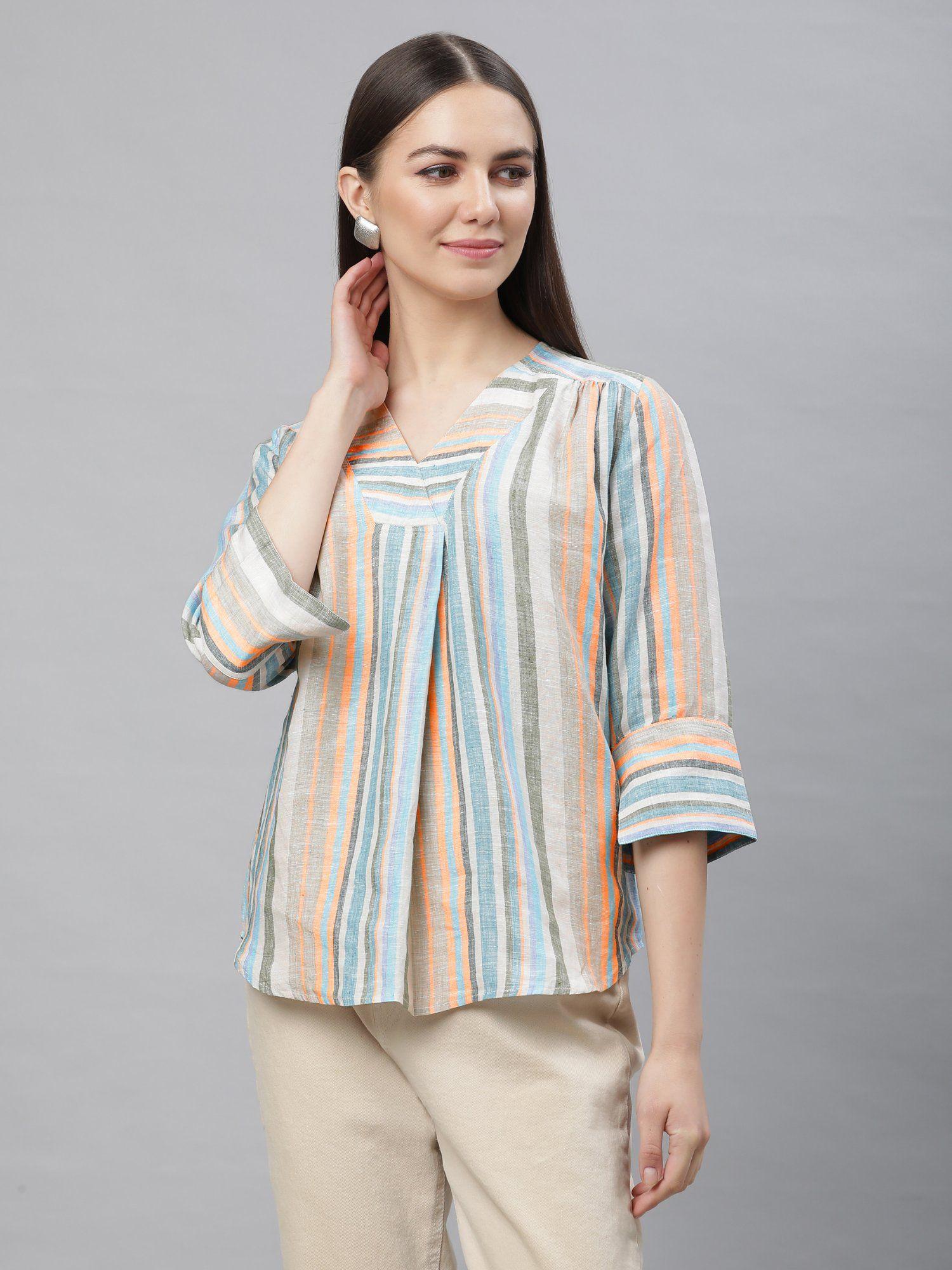 pure linen multicolor striped top