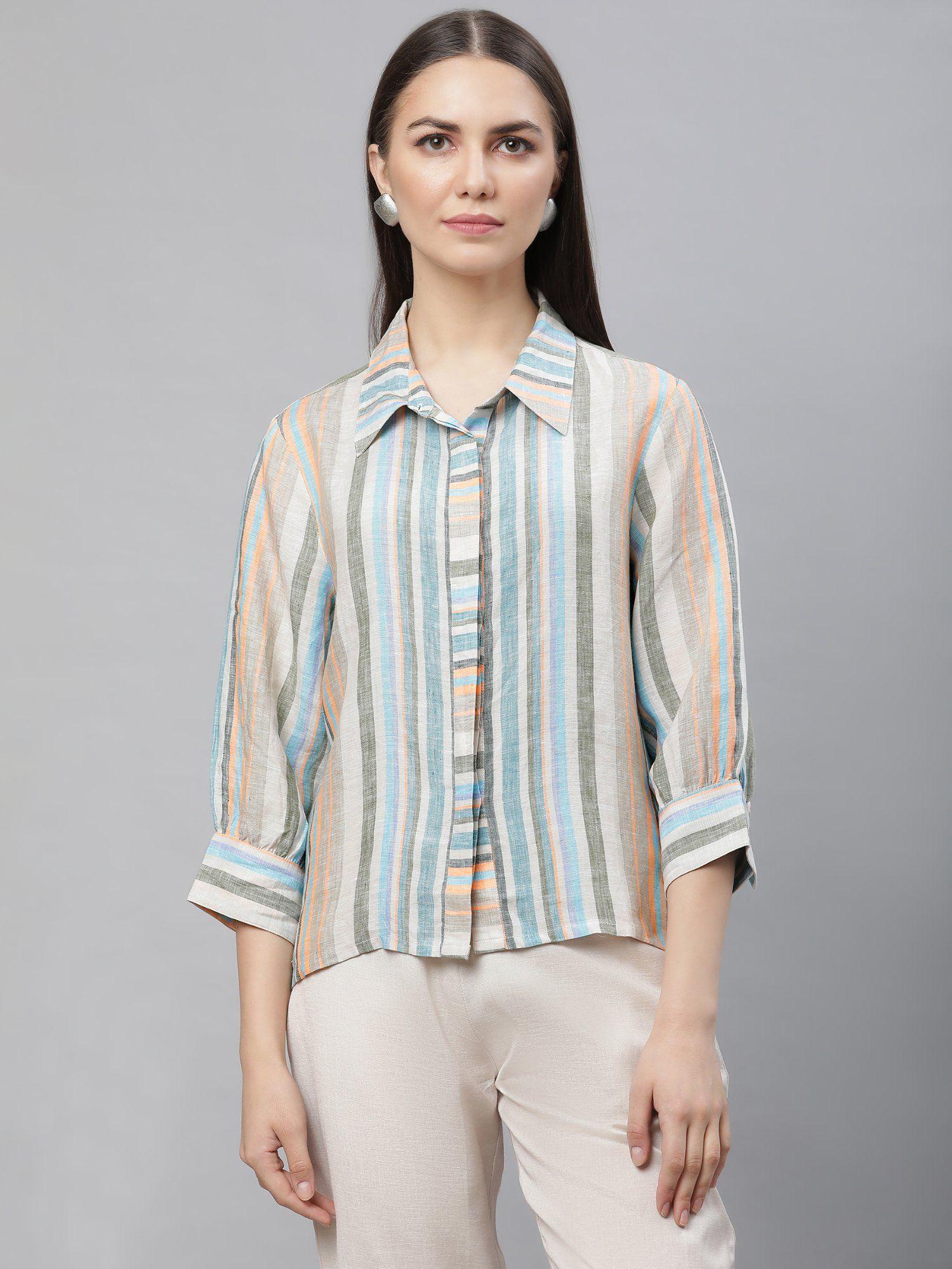 pure linen multicolor striped top