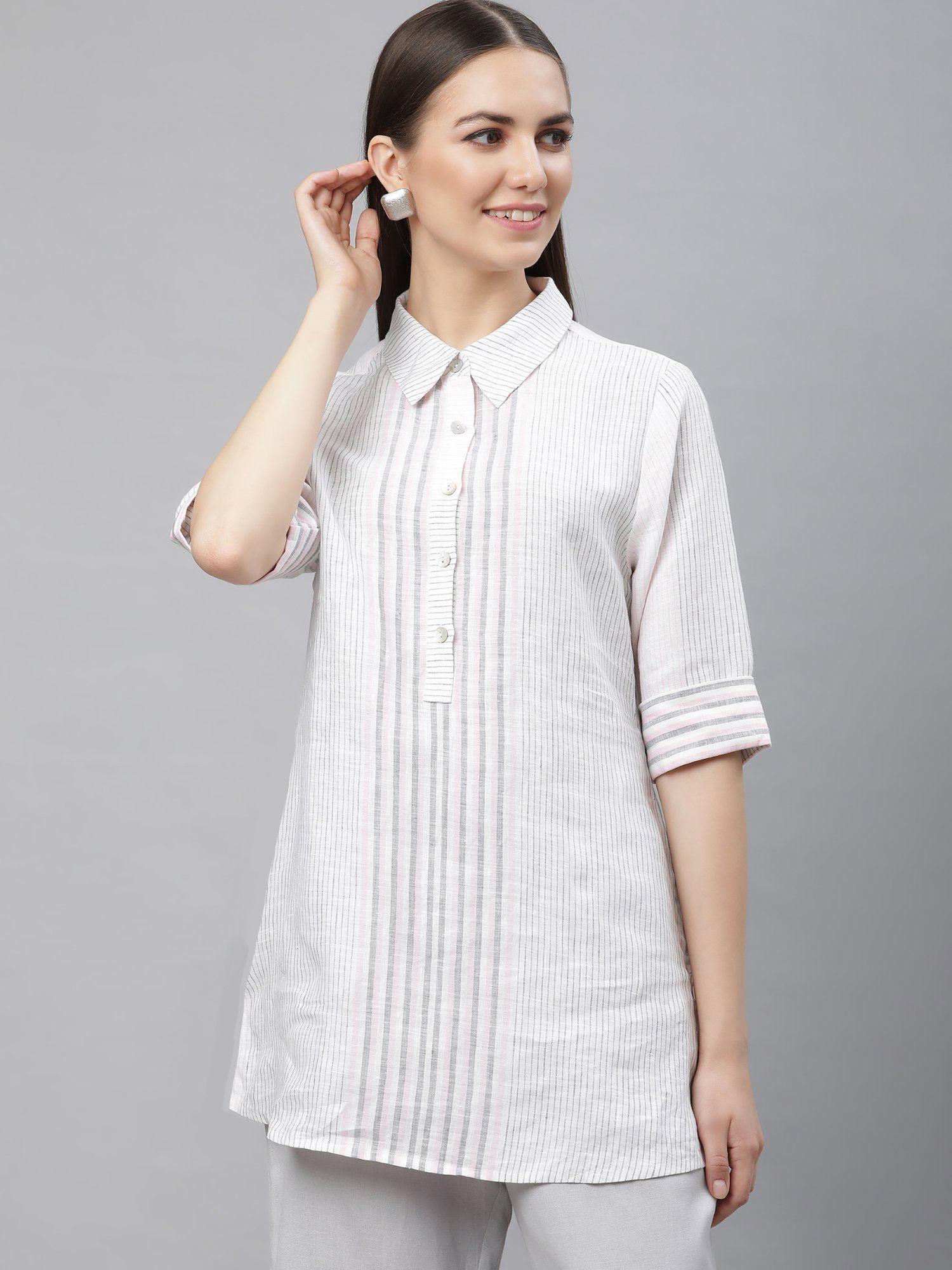 pure linen multicolor striped tunic