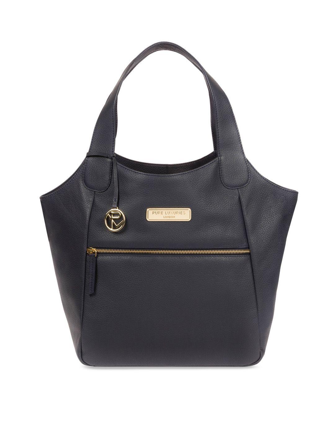 pure luxuries london women navy blue solid genuine leather roxanne tote bag